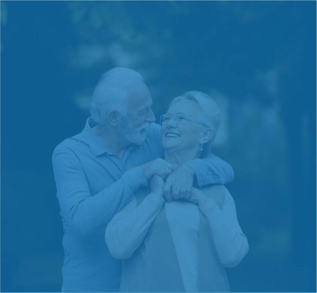 lovely senior couple hugging and living confidently with the help of incontinence care and absorbent adult diapers