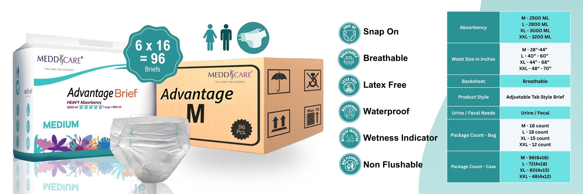 Meddcare Advantage Incontinence Briefs - M