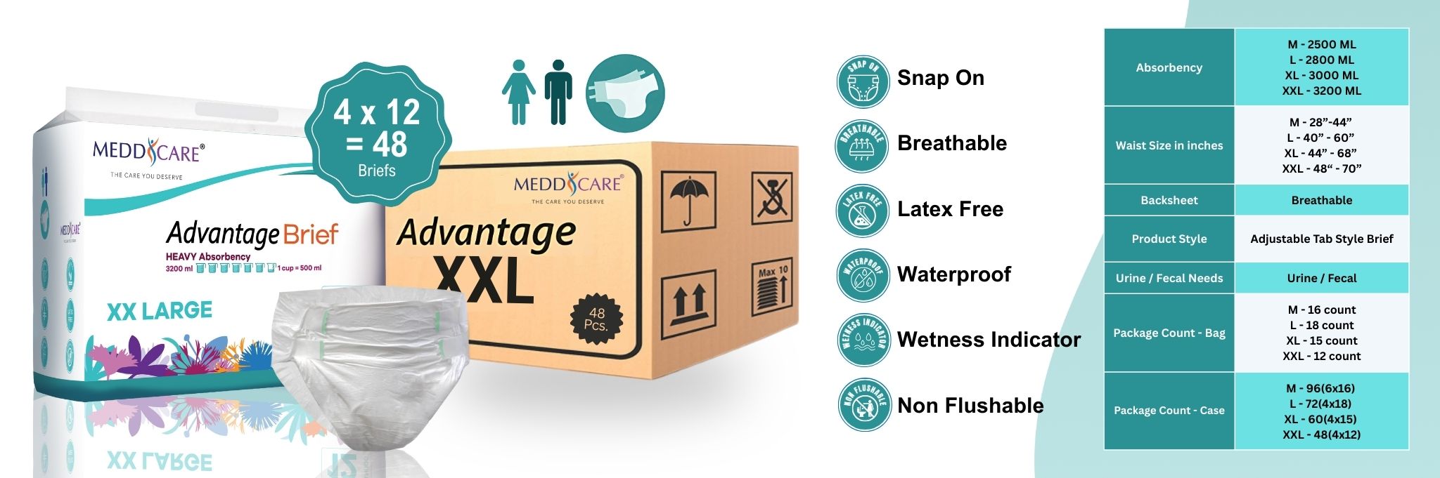 Meddcare Advantage Incontinence Briefs - XXL